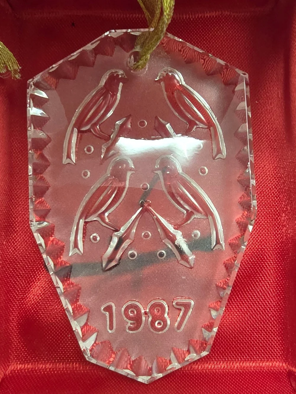 Waterford Crystal Christmas Ornament 4 Calling Birds 1987 w/ Box